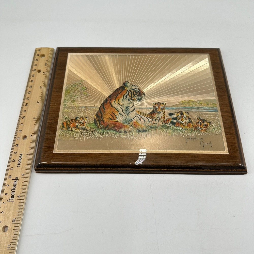 Josephine Marsh Tiger Family Foil Art Plaque Vintage Wood Mounted Wall Decor - Picture 8 of 8